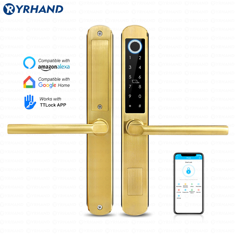 Home Security Key - IP66 ทองสแตนเลสกระจกบานเลื่อนสมาร์ทล็อค Ttlock App กับ Google