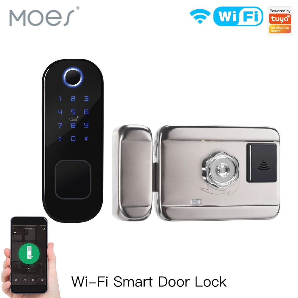 Home Security Key - Moes WiFi Tuya ล็อคด้วยลายนิ้วมือ, ล็อคประตูดิจิตอลล็อครหัสผ่านสำหรับการรักษาความปลอดภัยในบ้านและโรงแรม