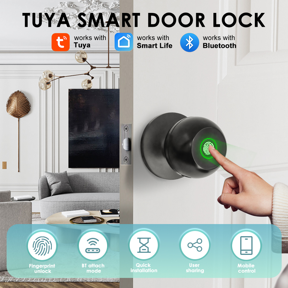 Home Security Key - กุญแจล็อคประตูอิเล็กทรอนิกส์ Tuya สมาร์ทล็อคประตูภายนอก ล็อคด้วยลายนิ้วมือ กุญแจอัจฉริยะสำหรับบ้านอัจฉริยะ ปลดล็อคได้สำหรับอพาร์ทเมนต์