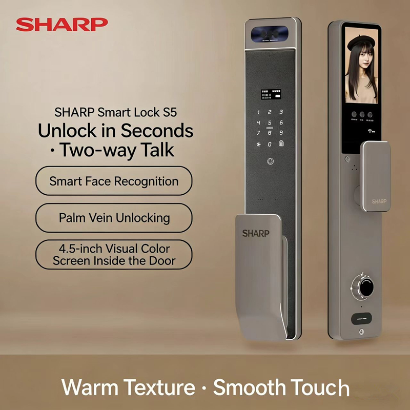 Home Security Key - ชาร์ป S5-FV ระบบล็อคอัจฉริยะอัตโนมัติเต็มรูปแบบ ระบบจดจำใบหน้า, ระบบจดจำเส้นเลือดฝ่ามือ, ระบบสแกนลายนิ้วมือ,