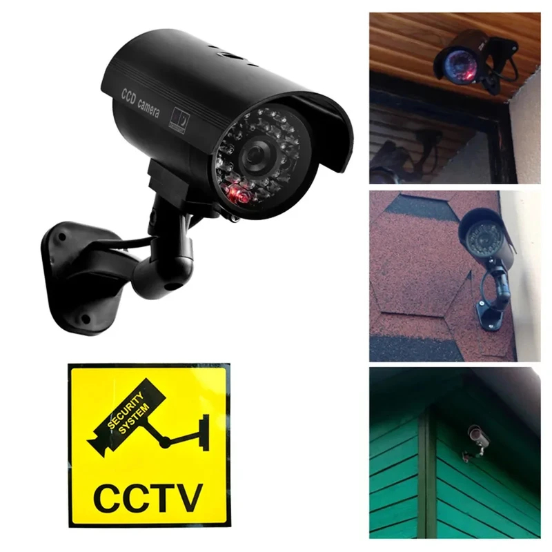 Home Security News - กล้องจำลองรูปทรงกระสุน กล้องปลอมสำหรับภายนอกอาคาร พร้อมไฟ LED กันน้ำ มีไฟกระพริบ