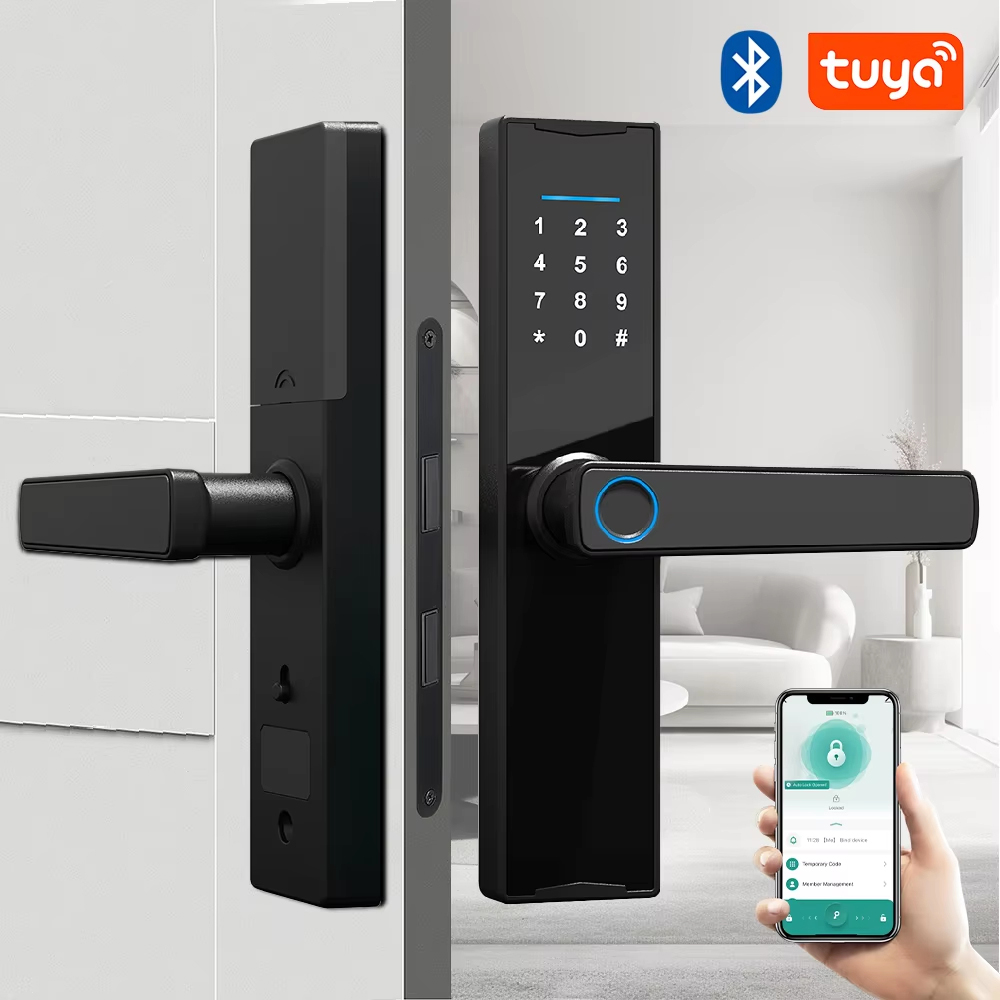 Home Security Key - รองรับบลูทูธแอพทูย่าสมาร์ทล็อคประตูดิจิตอลล็อคอิเล็กทรอนิกส์สมาร์ทโฮมล็อคประตูไม้ลายนิ้วมือไบโอเมตริกซ์