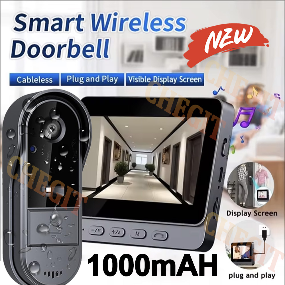 Home Security News - กล้องออดไร้สายอินเตอร์เน็ตไร้สาย 1080P วิดีโออินเตอร์คอมออดกันน้ำ 4.3 นิ้วหน้าจอ IPS