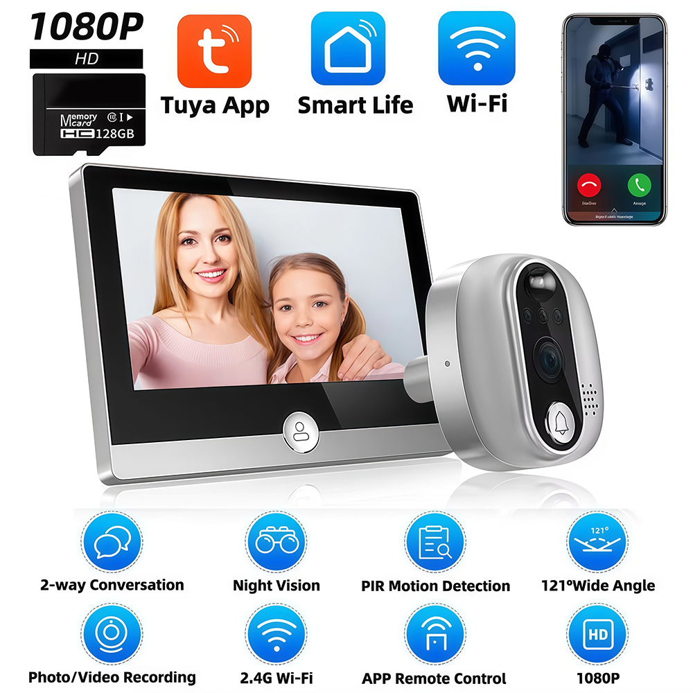 Home Security Doorbell Camera - Tuya 1080P WiFi ประตู Bell กล้อง