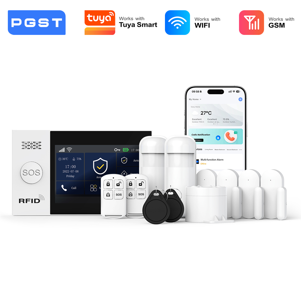 Home Security System Installation - PGST 2G GSM ชุดระบบเตือนภัยอินเตอร์เน็ตไร้สาย ชุดระบบรักษาความปลอดภัยภายในบ้านแบบไร้สาย ทำงานร่วมกับทูย่า