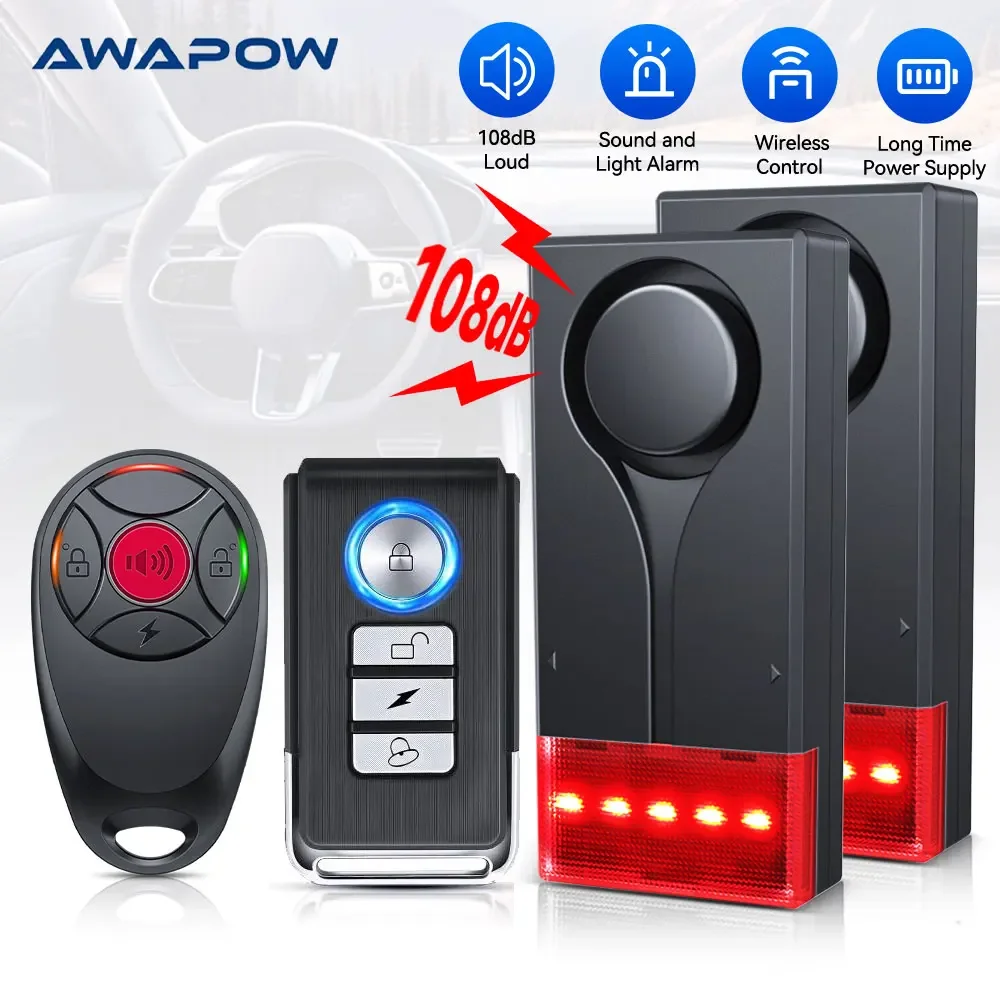 Home Security System Installation - Awapow ไร้สายรถ Anti-Theft การสั่นสะเทือน 108dB พร้อมรีโมทคอนโทรลประตูและหน้าต่าง