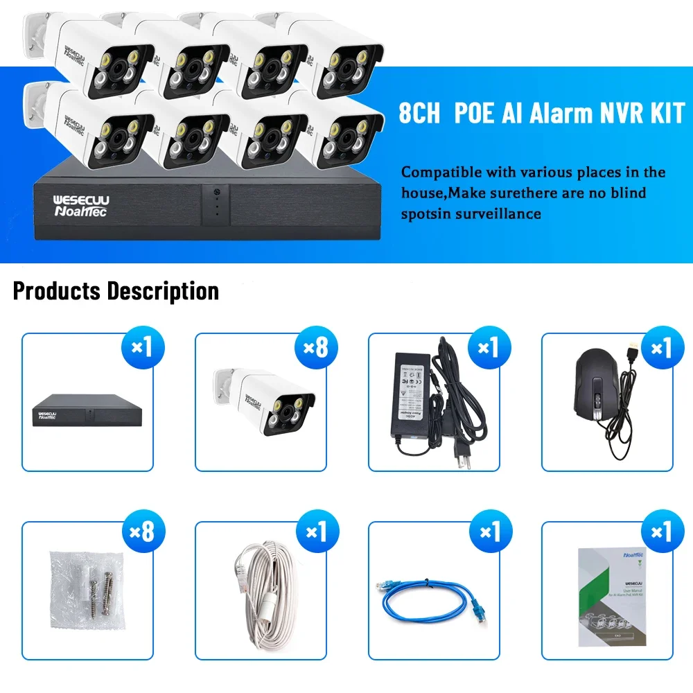 Nvr Kit 8 Channel - ชุดกล้องวงจรปิดรักษาความปลอดภัยภายในบ้านและนอกบ้าน ระบบ NVR แบบ IP PoE