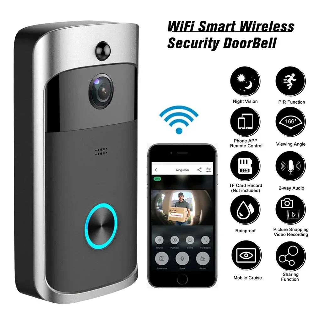 Home Security Doorbell Camera - 720P HD สมาร์ทโฮมไร้สาย WIFI กล้องออดประตู วิดีโอรักษาความปลอดภัย