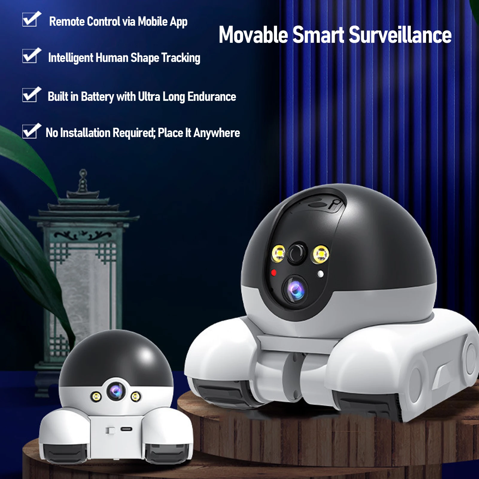 Home Security Robot Dog - กล้องวงจรปิดภายในอาคาร 2MP เลนส์คู่ ควบคุมผ่านแอพ แบตเตอรี่แบบชาร์จได้ 5200mAh