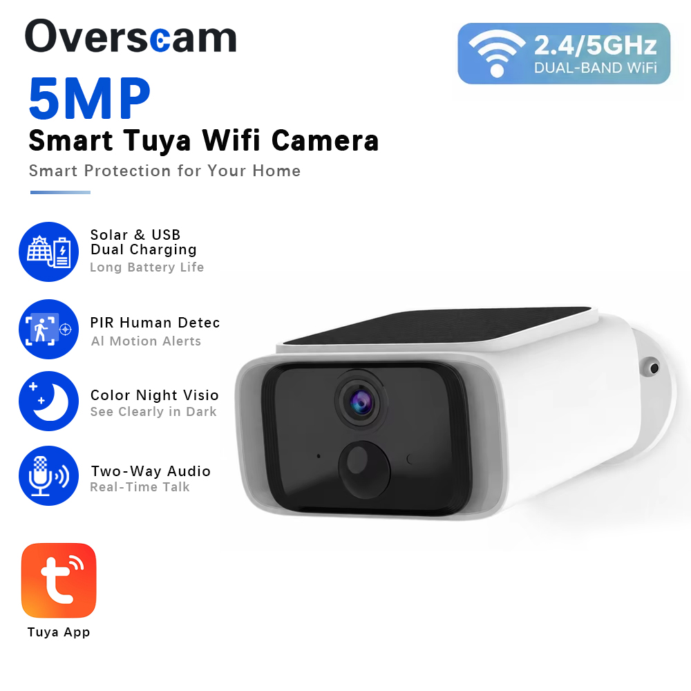 Home Security Services - กล้องวงจรปิดพลังงานแสงอาทิตย์ Tuya 5MP ไร้สายสำหรับภายนอกอาคาร รองรับ WiFi