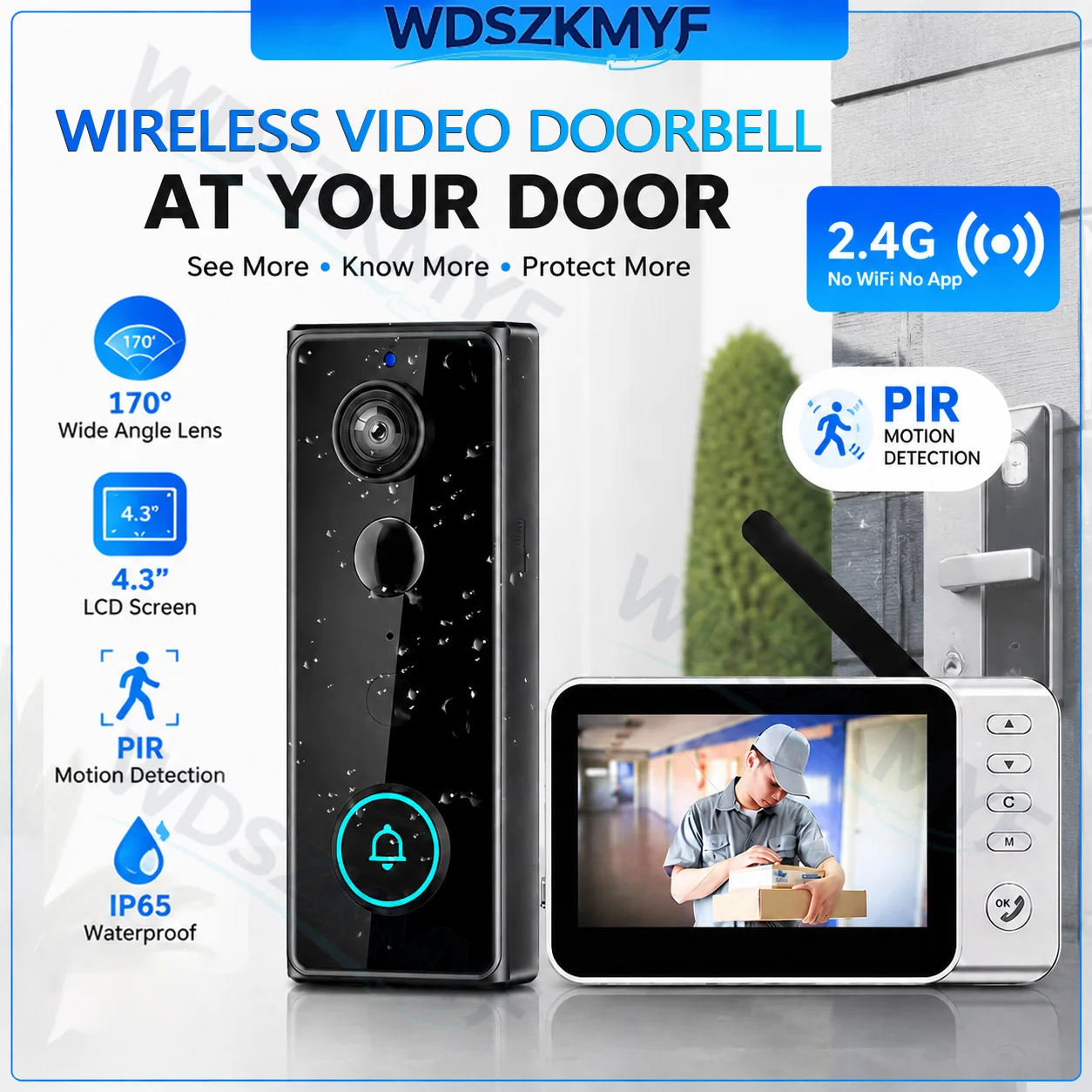 Home Security Doorbell Camera - กล้องออดไร้สายกันน้ำรุ่นใหม่ หน้าจอ IPS 4.3 นิ้ว พร้อมระบบปลุกอัตโนมัติ