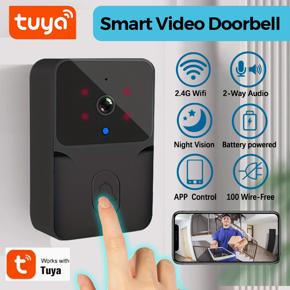 Home Security News - กริ่งประตูวิดีโออัจฉริยะไร้สาย Tuya, กล้องรักษาความปลอดภัยภายในบ้าน WiFi 2.4G, เสียง