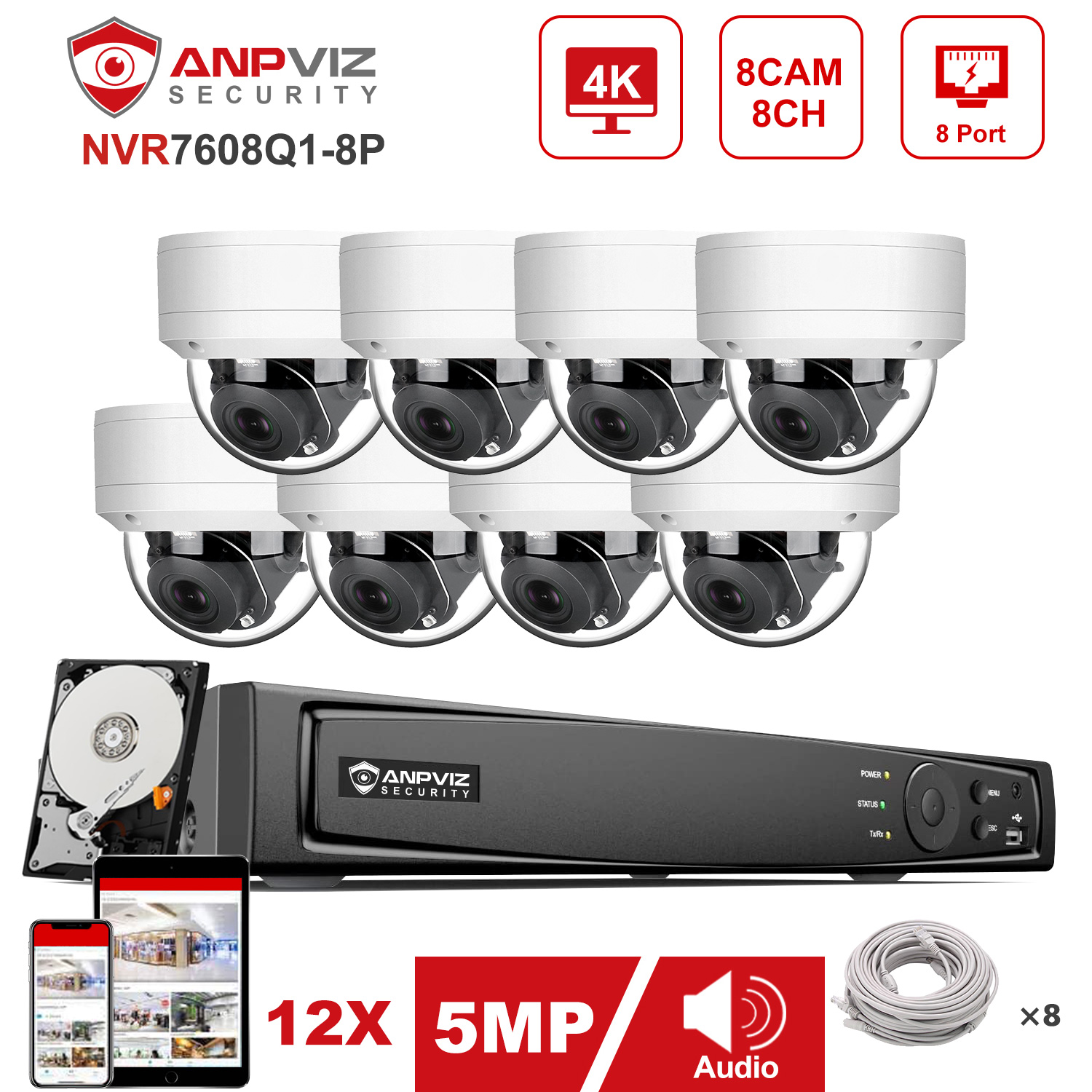 Anpviz 8CH 4K NVR 4/6/8pcs 5MP - Nvr Kit 8 Channel บทวิจารณ์และราคา