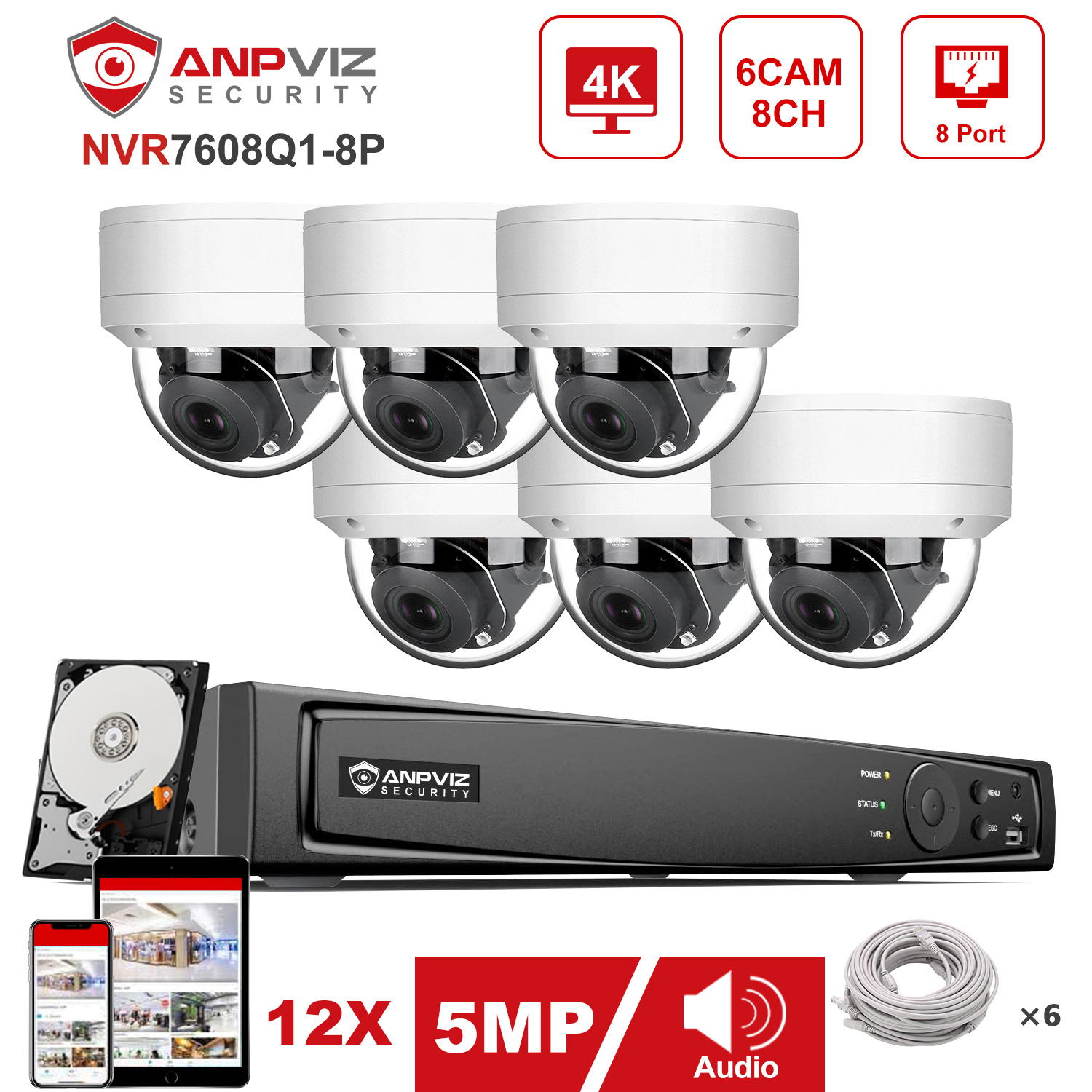 Anpviz 8CH 4K NVR 4/6/8pcs 5MP - Nvr Kit 8 Channel บทวิจารณ์และราคา