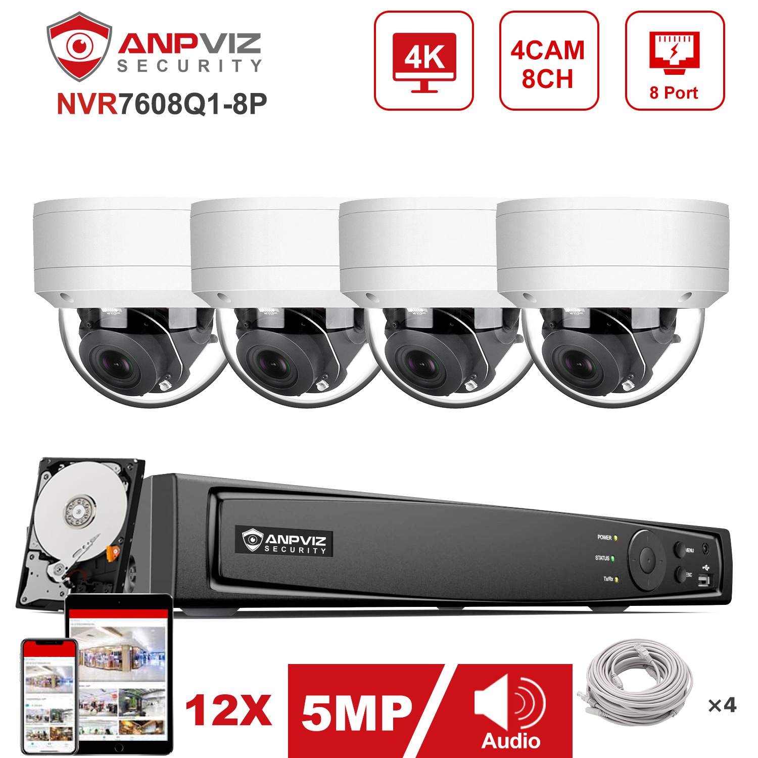 Anpviz 8CH 4K NVR 4/6/8pcs 5MP - Nvr Kit 8 Channel บทวิจารณ์และราคา